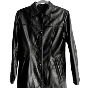 Woman’s Black Genuine Leather Blazer Coat Jacket – Size M